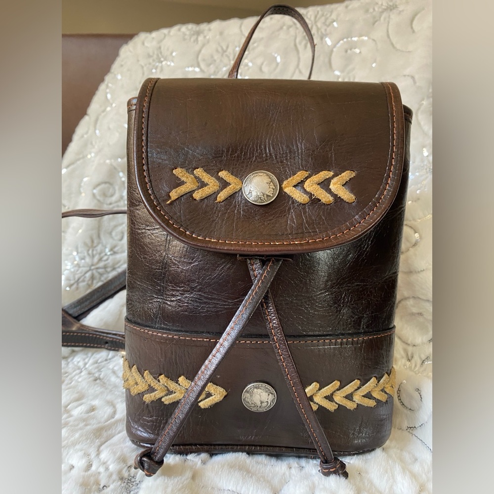 Vintage Southwestern Brown Leather Convertible Mini Backpack Purse